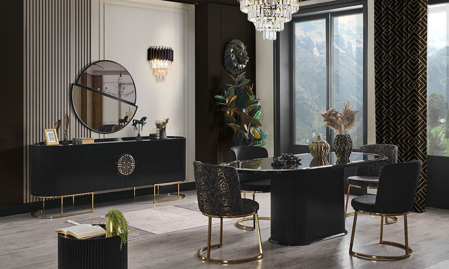 Gucci Siyah Gold Yemek Odası Takımı resmi