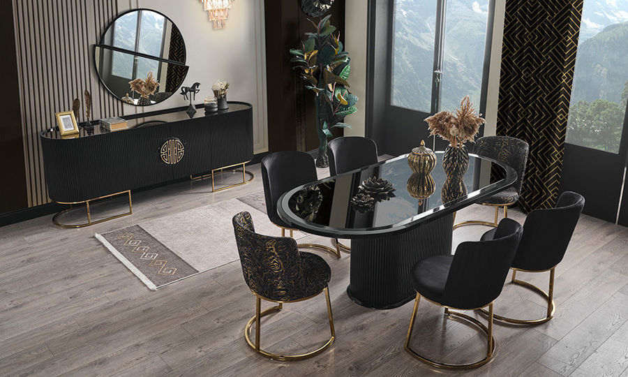 Gucci Siyah Gold Yemek Odası Takımı resmi